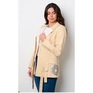 Beige Embellished Statement‎ Blazer Women's Jacket with Ties Fashion